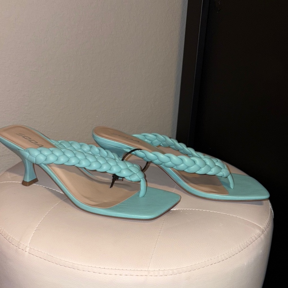 Women's Blue Braided Heeled Sandals